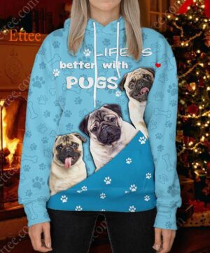 Life is Better With Pugs 3D Unisex Hoodie - Ettee - 3D design