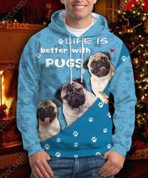 Life is Better With Pugs 3D Unisex Hoodie - Ettee - 3D design