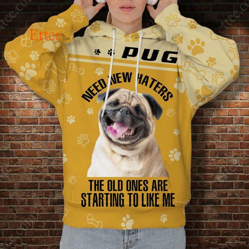 Pug 3D Unisex Hoodie, Need New Haters - Ettee - 3D