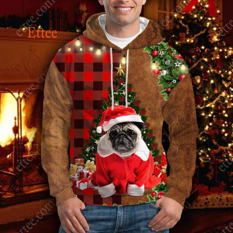 Pug Christmas Cute Dog 3D Unisex Hoodie - Ettee - 3D