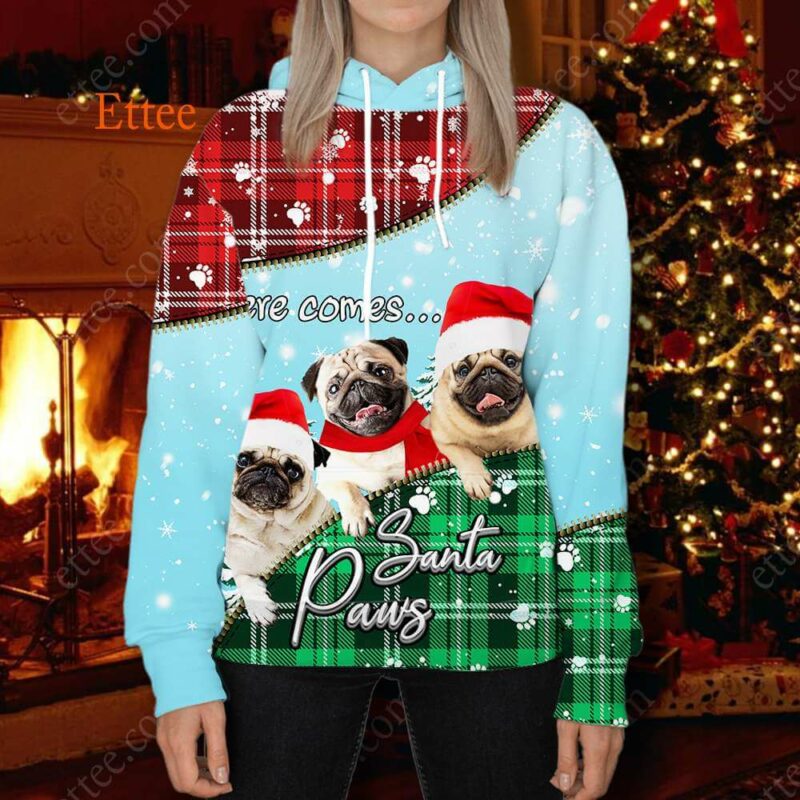 Pug Santa Paws Christmas 3D Hoodie Unisex - Ettee - 3D Hoodie