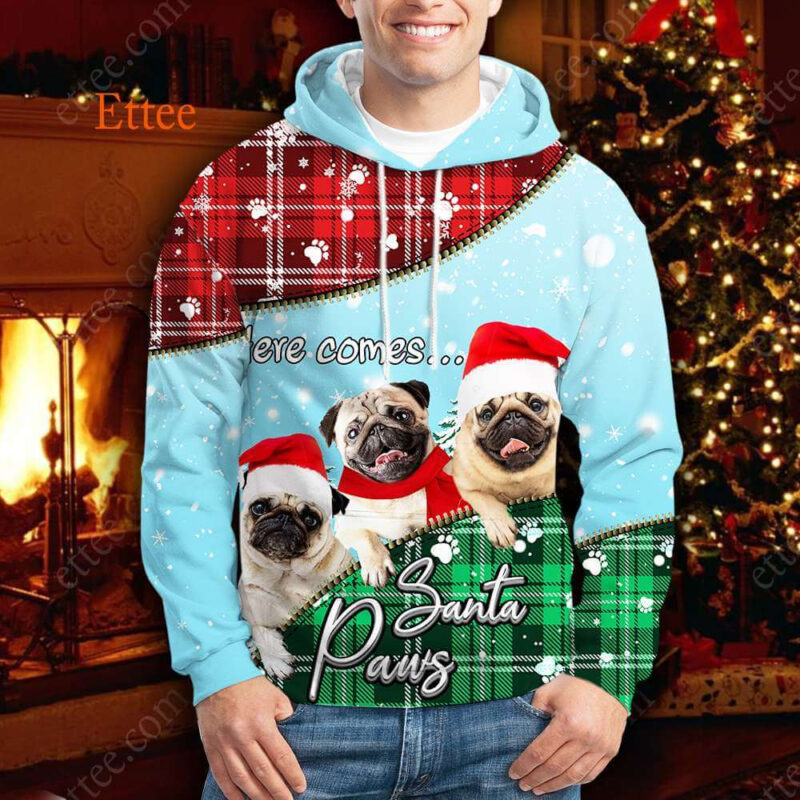 Pug Santa Paws Christmas 3D Hoodie Unisex - Ettee - 3D Hoodie