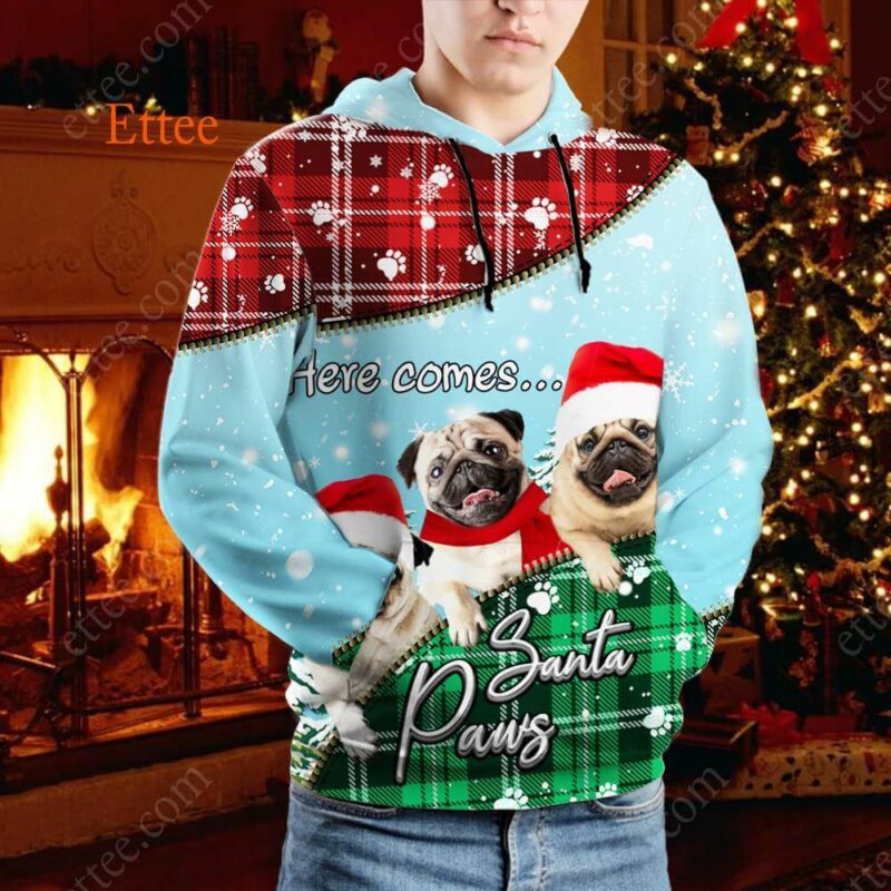 Pug Santa Paws Christmas 3D Hoodie Unisex - Ettee - 3D Hoodie