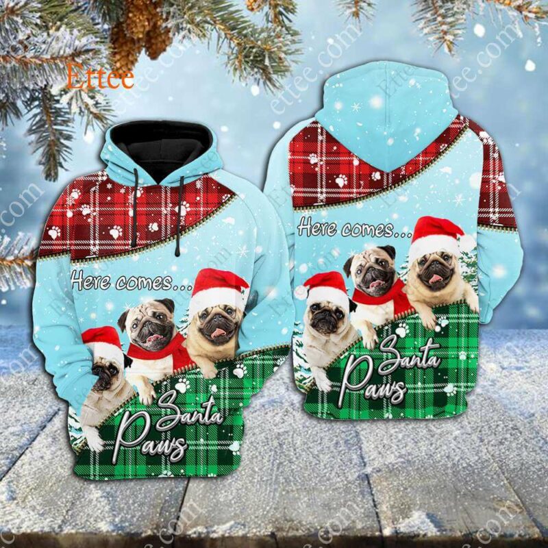 Pug Santa Paws Christmas 3D Hoodie Unisex - Ettee - 3D Hoodie