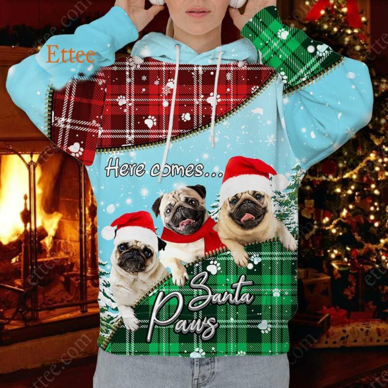 Pug Santa Paws Christmas 3D Hoodie Unisex - Ettee - 3D Hoodie