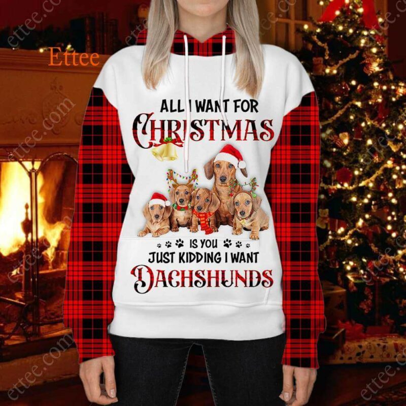 Wiener Dog Mom Christmas 3D Unisex Hoodie, Just Kidding I Want Dachshunds - Ettee - 3D