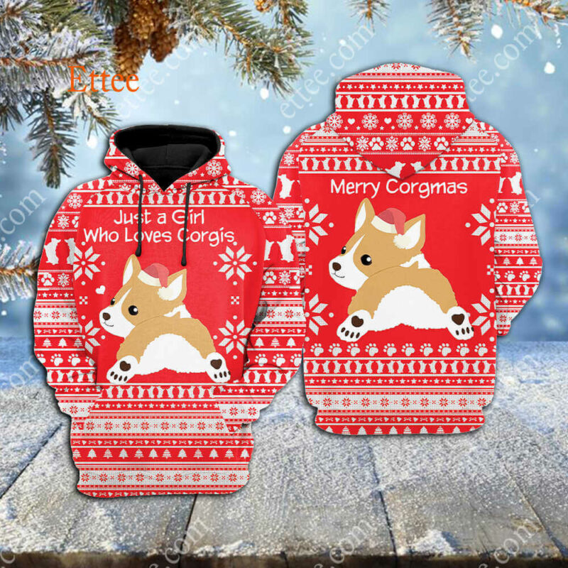 Corgi Christmas 3D Hoodie, Just a Girl Who Lovers Corgis - Ettee - 3D Hoodie