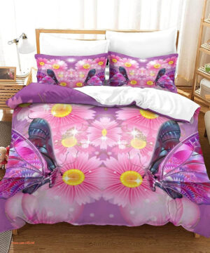 3-Piece Girls Pink Butterfly Bedding Set. Smooth And Durable. Close Stitching - King - Ettee