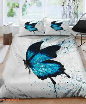 3D Blue Butterfly Painting Cotton Bed Sheets Spread Comforter Bedding Sets - King - Ettee