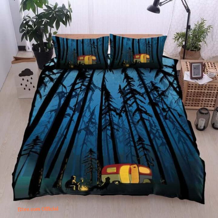 3D Camping Car In The Forest At Night Cotton Bed Sheets Spread Comforter Duvet Cover Bedding Sets - Twin - Ettee