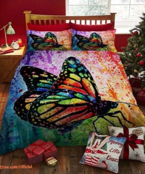 3D Colorful Butterfly Painting Art Cotton Bed Sheets Spread Comforter Bedding Sets - King - Ettee