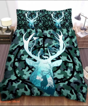 3D Hunting Deer Blue Camouflage Cotton Bed Sheets Spread Comforter Bedding Sets - King - Ettee