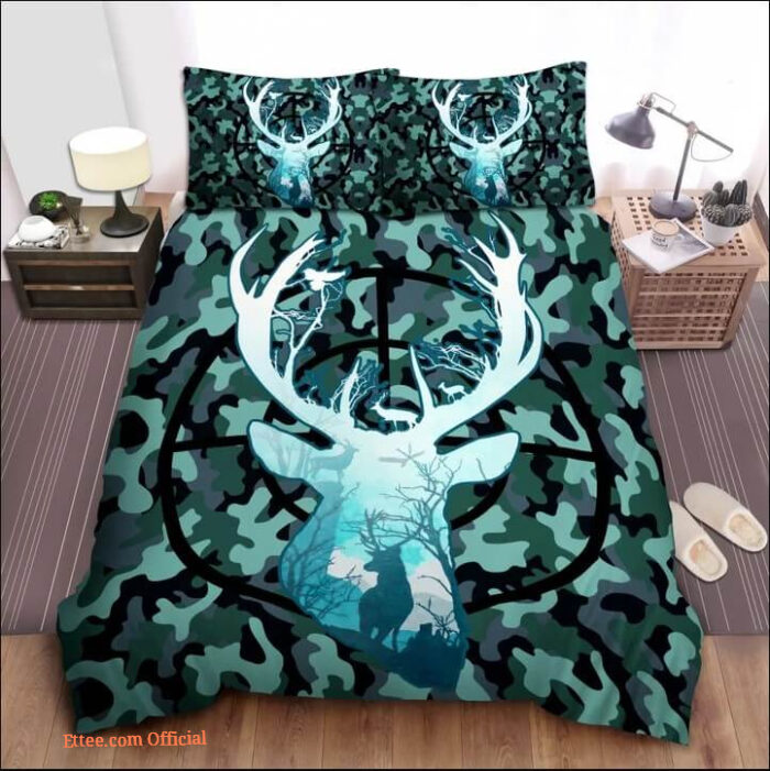 3D Hunting Deer Blue Camouflage Cotton Bed Sheets Spread Comforter Bedding Sets - King - Ettee