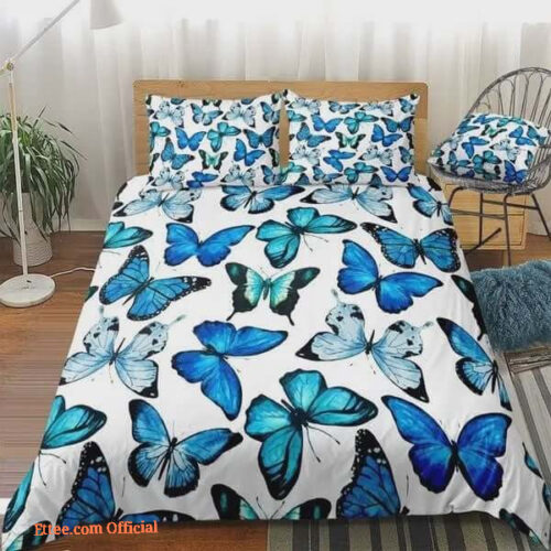Beige Butterfly Themed Cotton Bed Sheets Spread Comforter Bedding Sets - King - Ettee