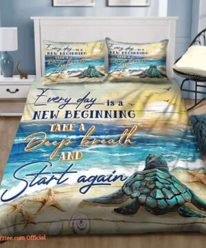 3D Sea Turtle Everyday Is A New Beginning Take A Deep Breath And Start Again Cotton Bed Sheets Spread Comforter Duvet Cover Bedding Sets - King - Ettee