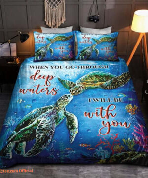 3D Sea Turtle When You Go Through Deep Waters I Will Be With You Cotton Bed Sheets Spread Comforter Duvet Cover Bedding Sets - King - Ettee