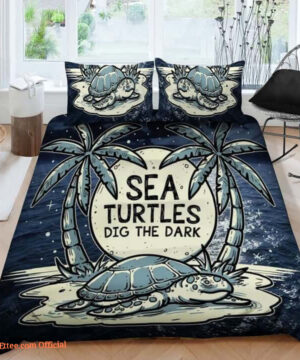 3D Sea Turtles Dig The Dark Cotton Bed Sheets Spread Comforter Duvet Cover Bedding Sets - King - Ettee