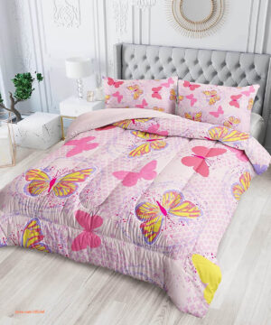 3D Yellow Pink Butterfly Bedding Set. Luxurious Smooth And Durable - King - Ettee