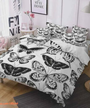 3d Black Butterfly White Cotton Bed Sheets Spread Comforter Bedding Sets - King - Ettee