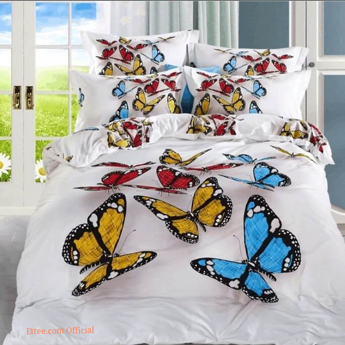 3d Butterfly Cotton Bed Sheets Spread Comforter Bedding Sets - Ettee - 3D butterfly