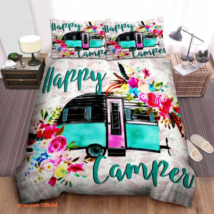 3D Camping Car Happy Camper Cotton Bed Sheets Spread Comforter - Twin - Ettee