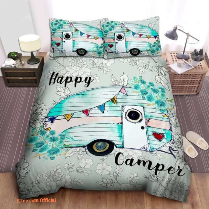 3D Camping Car Happy Camper Cotton Bed Sheets Spread Comforter Duvet Cover Bedding Set - Twin - Ettee
