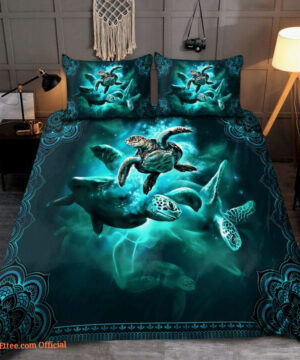 3d Sea Turtle Blue Ocean Bed Sheets Duvet Cover Bedding Set - King - Ettee