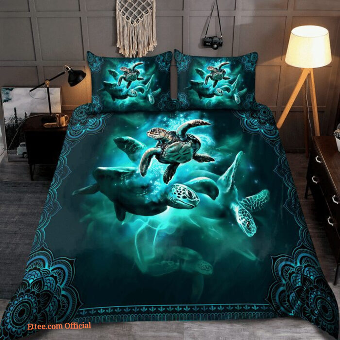 3d Sea Turtle Blue Ocean Bed Sheets Duvet Cover Bedding Set - King - Ettee