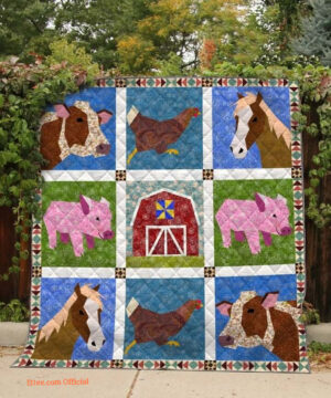 Animal Drawing Horse Chicken Pig Farm Animals Quilt Blanket Great Customized Blanket Gifts - Super King - Ettee