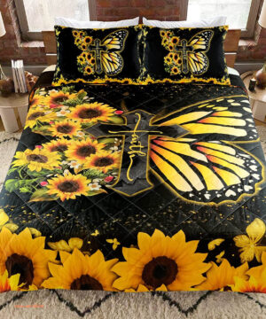 Butterfly Sunflower Bedding Sets Sunflower Butterfly Bedroom Decor - King - Ettee