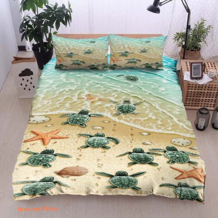 Baby Sea Turtles On The Beach Cotton Bed Sheets Spread Comforter Duvet Cover Bedding Sets - King - Ettee