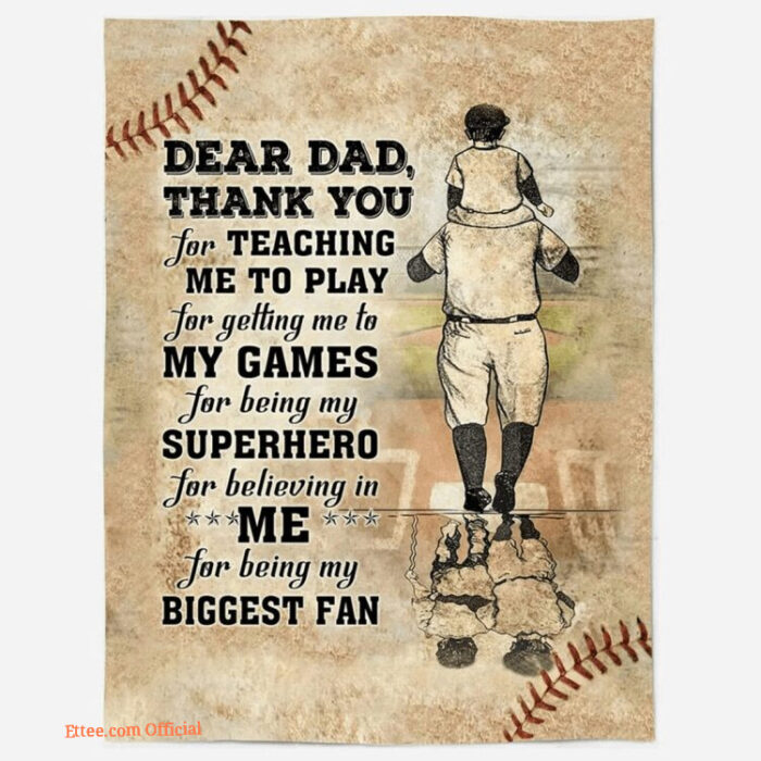 Baseball Dear Dad Thank You For Teaching Me Blanket Birthday Gift For Dad - Super King - Ettee