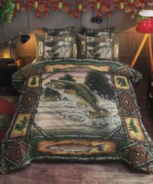 Bass Fishing Cotton Bed Sheets Spread Comforter Bedding Sets - Ettee - bass fishing