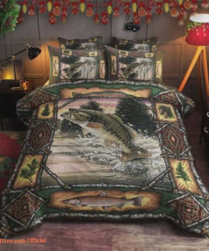 Bass Fishing Cotton Bed Sheets Spread Comforter Bedding Sets - Twin - Ettee