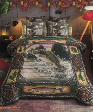 Bass Fishing Cotton Bed Sheets Spread Comforter Bedding Sets - King - Ettee