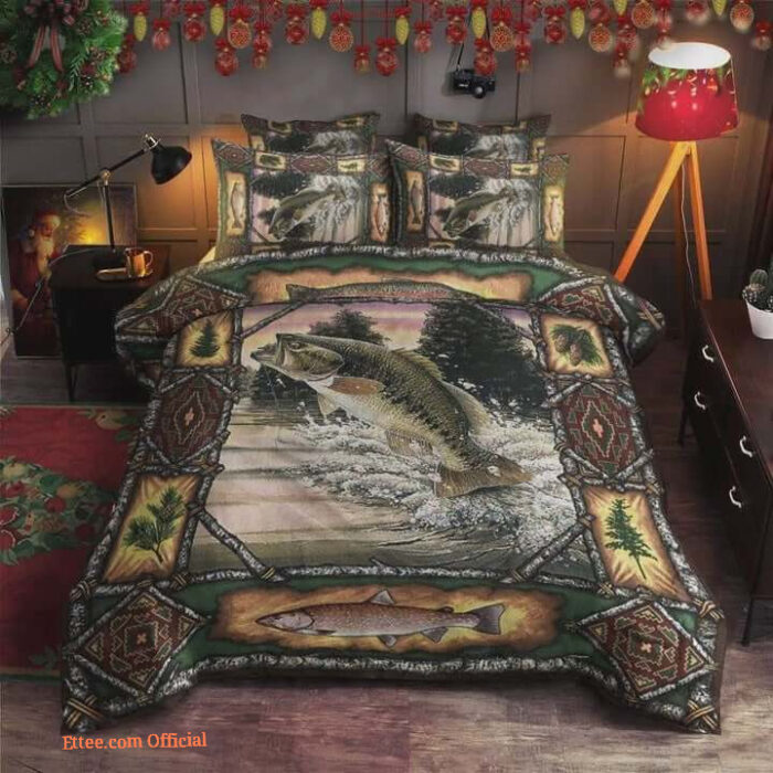 Bass Fishing Cotton Bed Sheets Spread Comforter Bedding Sets - King - Ettee