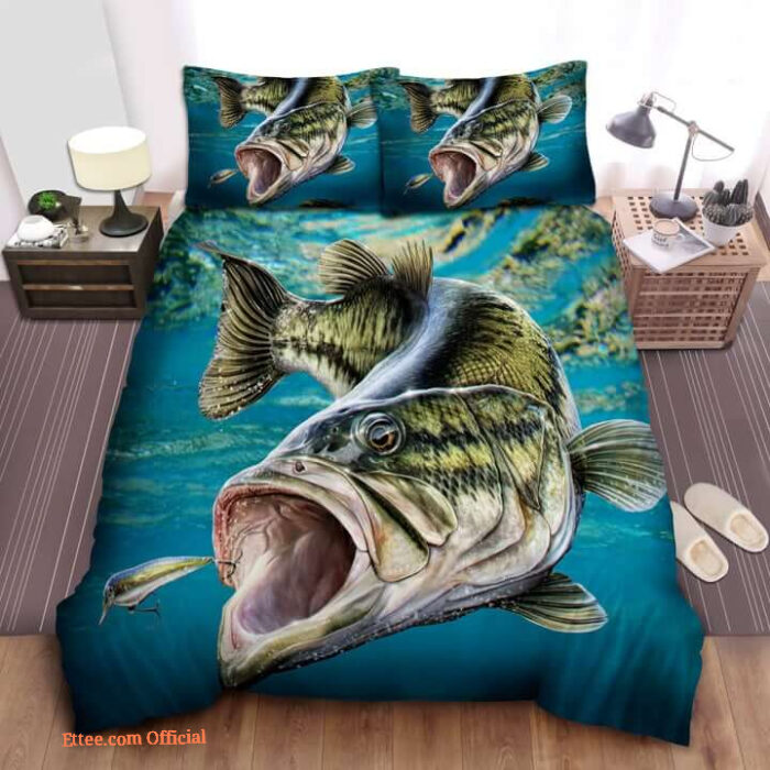 Bass Fishing Hunter Cotton Bed Sheets Spread Comforter Duvet Cover Bedding Sets - King - Ettee