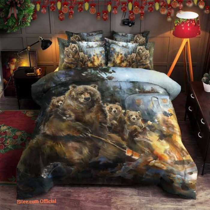 Bear Go Camping Cotton Bed Sheets Spread Comforter Duvet Cover Bedding Set - King - Ettee