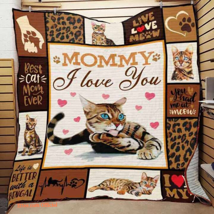 Bengal Cat Mommy I Love You Quilt Blanket Great Customized Gifts For Birthday Christmas Thanksgiving - Twin - Ettee