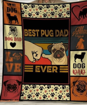 Best Pug Dad Ever Blanket Pug Dog Paw Fleece Blanket - Super King - Ettee