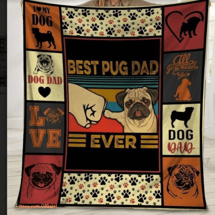 Best Pug Dad Ever Blanket Pug Dog Paw Fleece Blanket - Super King - Ettee
