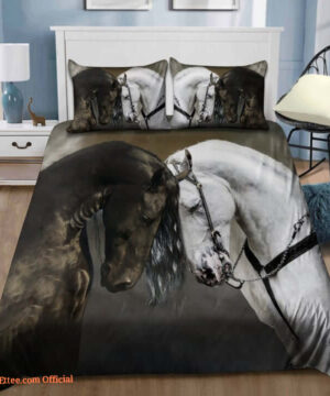 Black And White Horse Couple Bed Sheets Spread Duvet Cover Bedding Set - King - Ettee