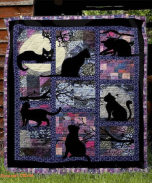 Black Cat Silhouette At Night Branch Fullmoon Lover Quilt Blanket - Super King - Ettee