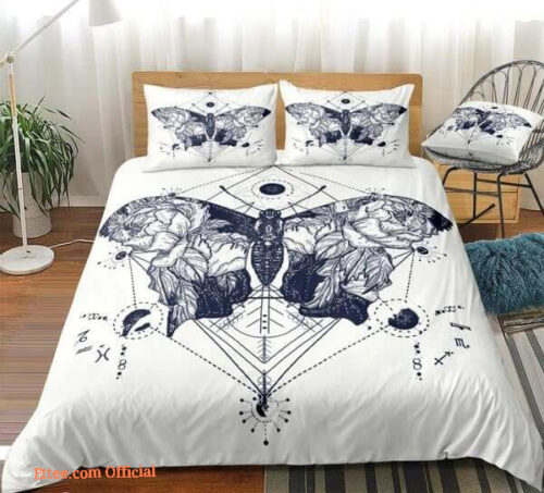 Black White Butterfly Cotton Bed Sheets Spread Comforter  Bedding Sets - King - Ettee