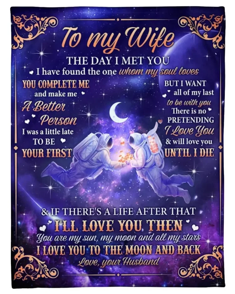 Quilt Blankets For Wife.Husband To Wife Astronaut I Love You To The Moon And Back Fleece Quilt Blanket - Super King - Ettee