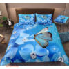 Blue Butterfly And Flower Bedding Set Bed Sheets Spread Comforter  Bedding Sets - King - Ettee