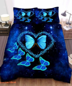 Blue Butterfly Bed Sheets Spread Comforter  Bedding Sets - King - Ettee