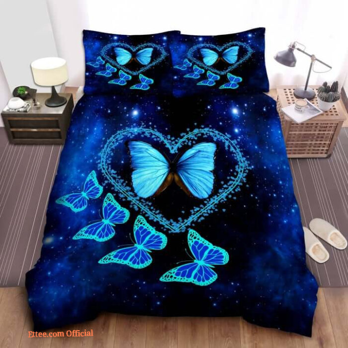 Blue Butterfly Bed Sheets Spread Comforter  Bedding Sets - King - Ettee