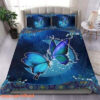 Blue Butterfly Pattern I Love You To The Moon And Back Bed Sheets Spread Comforter Bedding Sets - King - Ettee