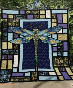 Blue Dragonfly Mistery Vintage Animals Lover Quilt Blanket. Foldable And Compact - Super King - Ettee